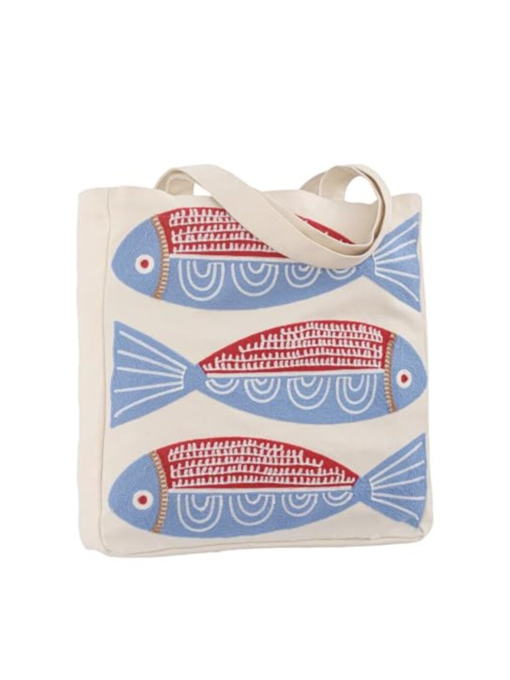 Ocean Embroidery Cotton Canvas Tote Bag Reusable Beach Shopping Bag